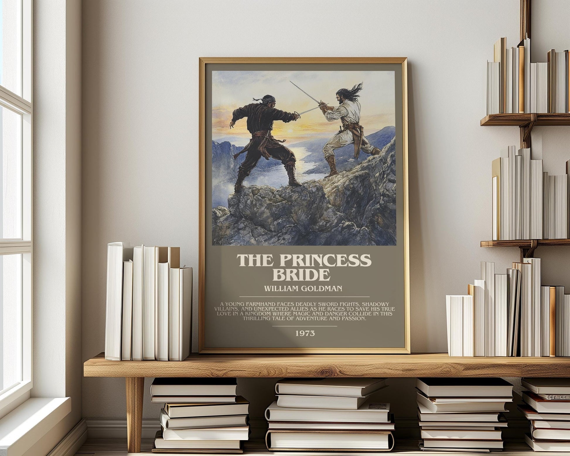 The Princess Bride bookish print on bookshelf – William Goldman fan gift