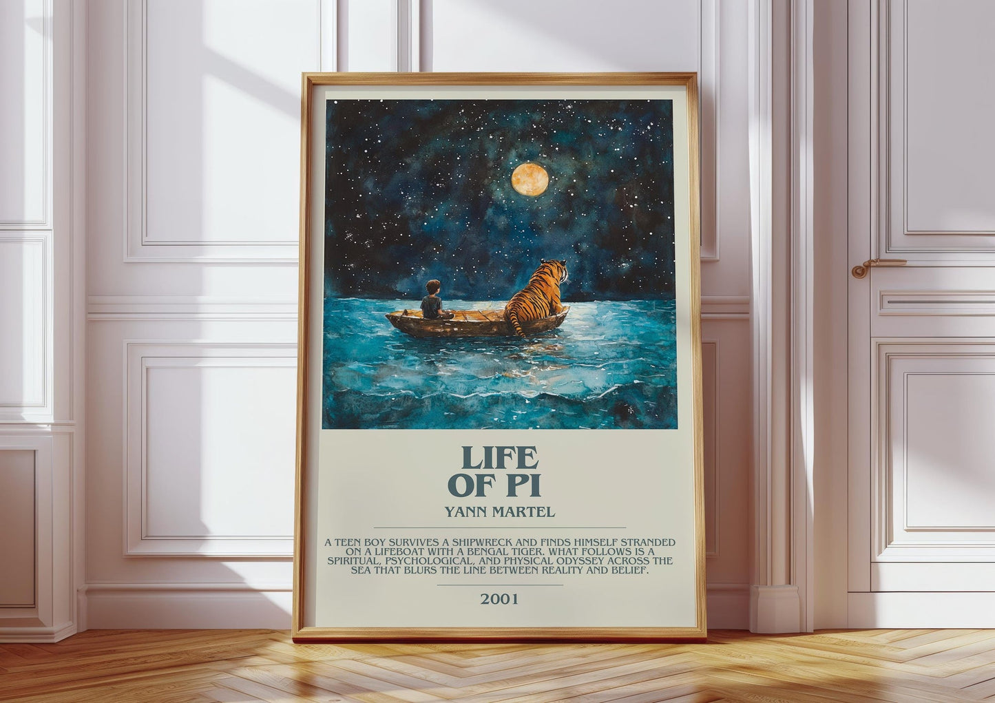 Life of Pi bookish print in frame leaning in hallway – literary fiction wall art