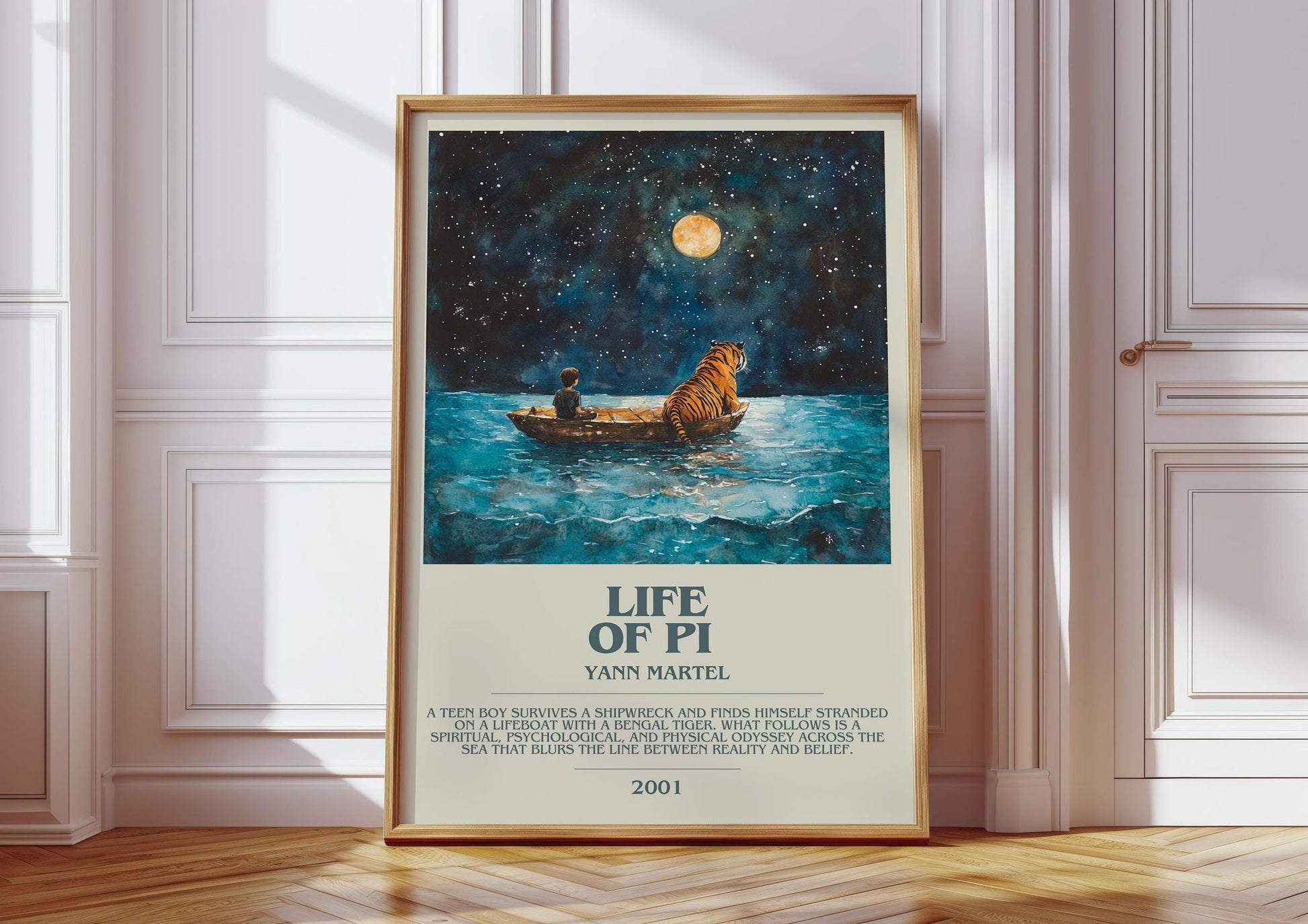 Life of Pi bookish print in frame leaning in hallway – literary fiction wall art