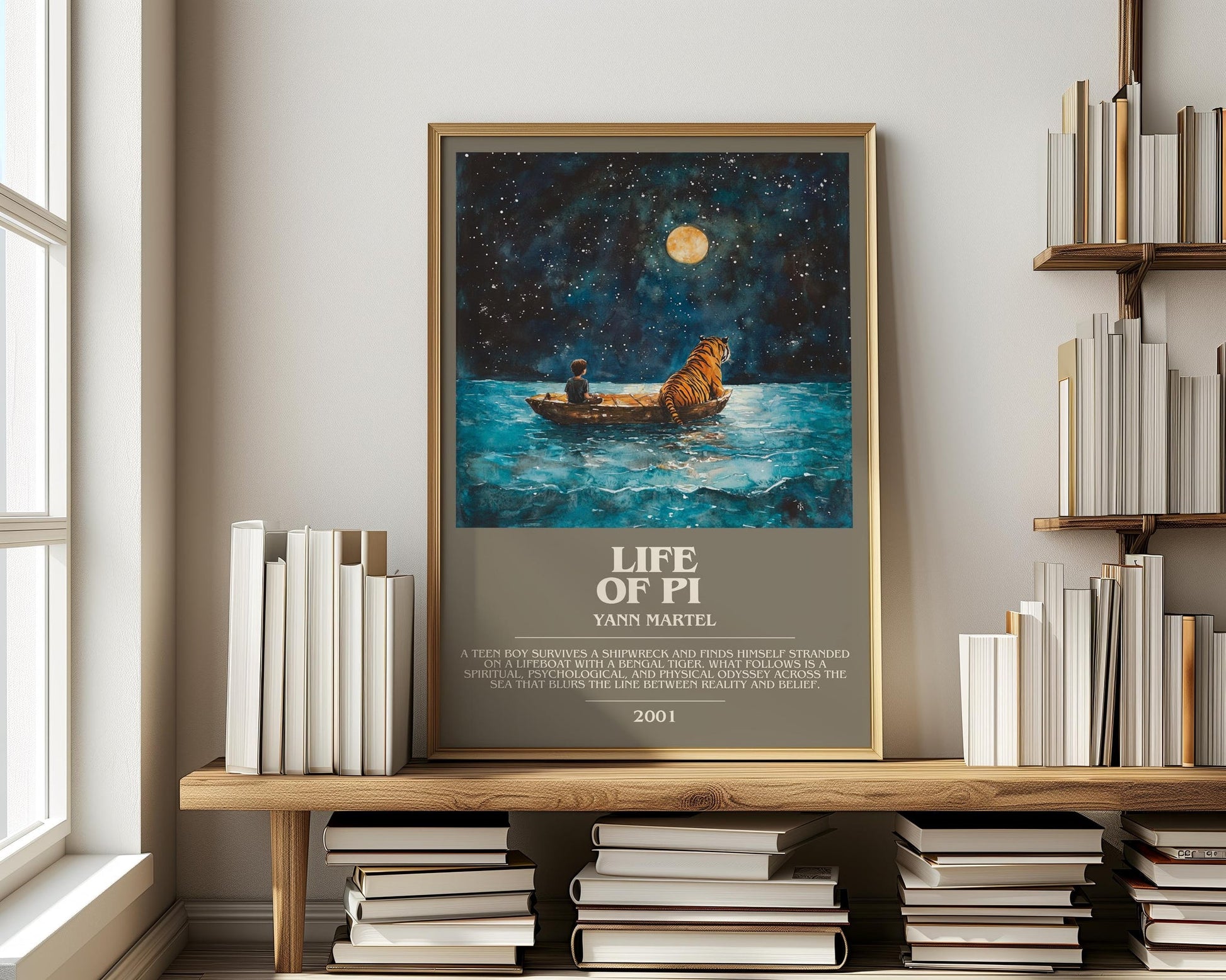 Life of Pi bookish print on bookshelf – Yann Martel fan gift