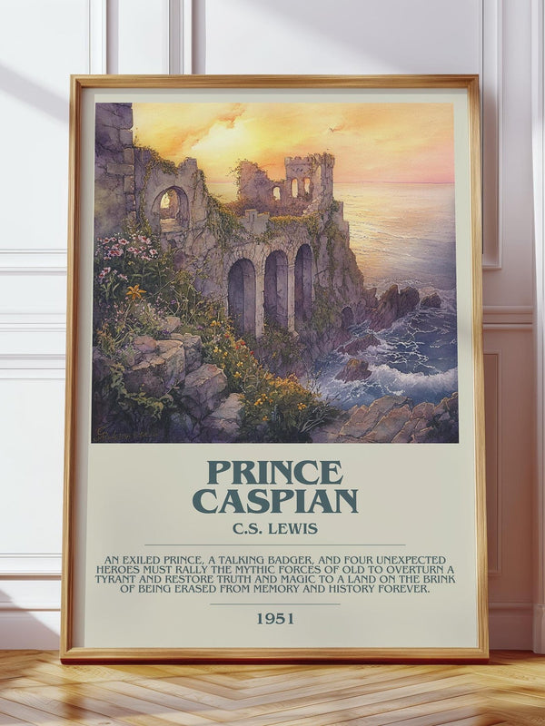 Prince Caspian bookish print in frame leaning in hallway – childrens wall art
