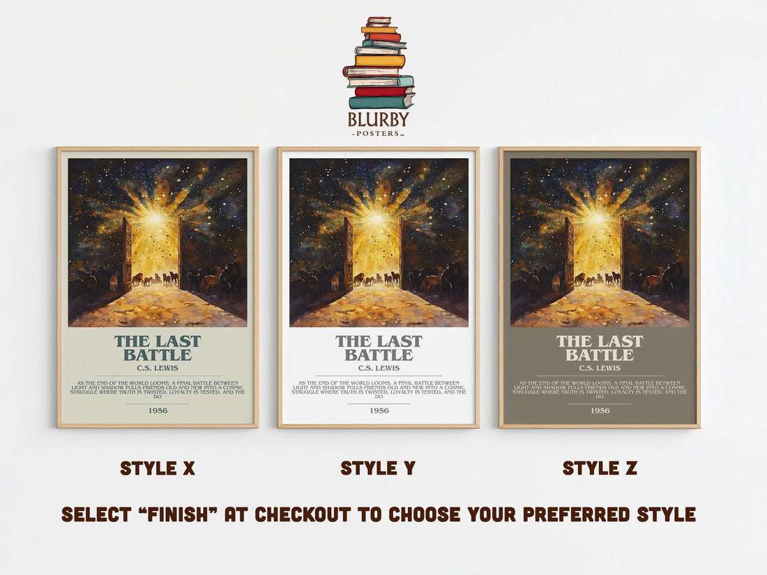The Last Battle bookish poster colour and style options – C. S. Lewis book art (mockup)