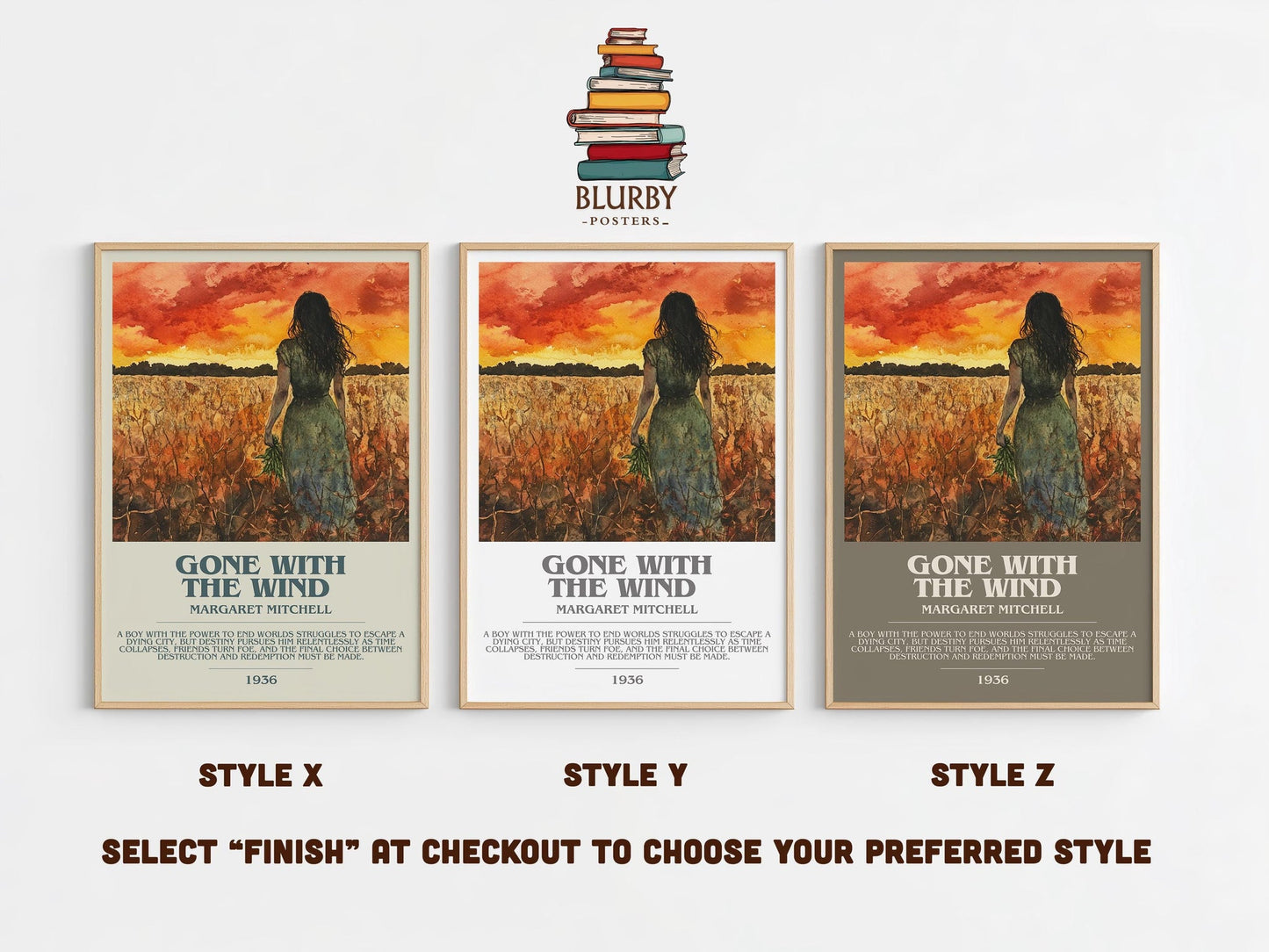 Gone with the Wind bookish poster colour and style options – Margaret Mitchell book art