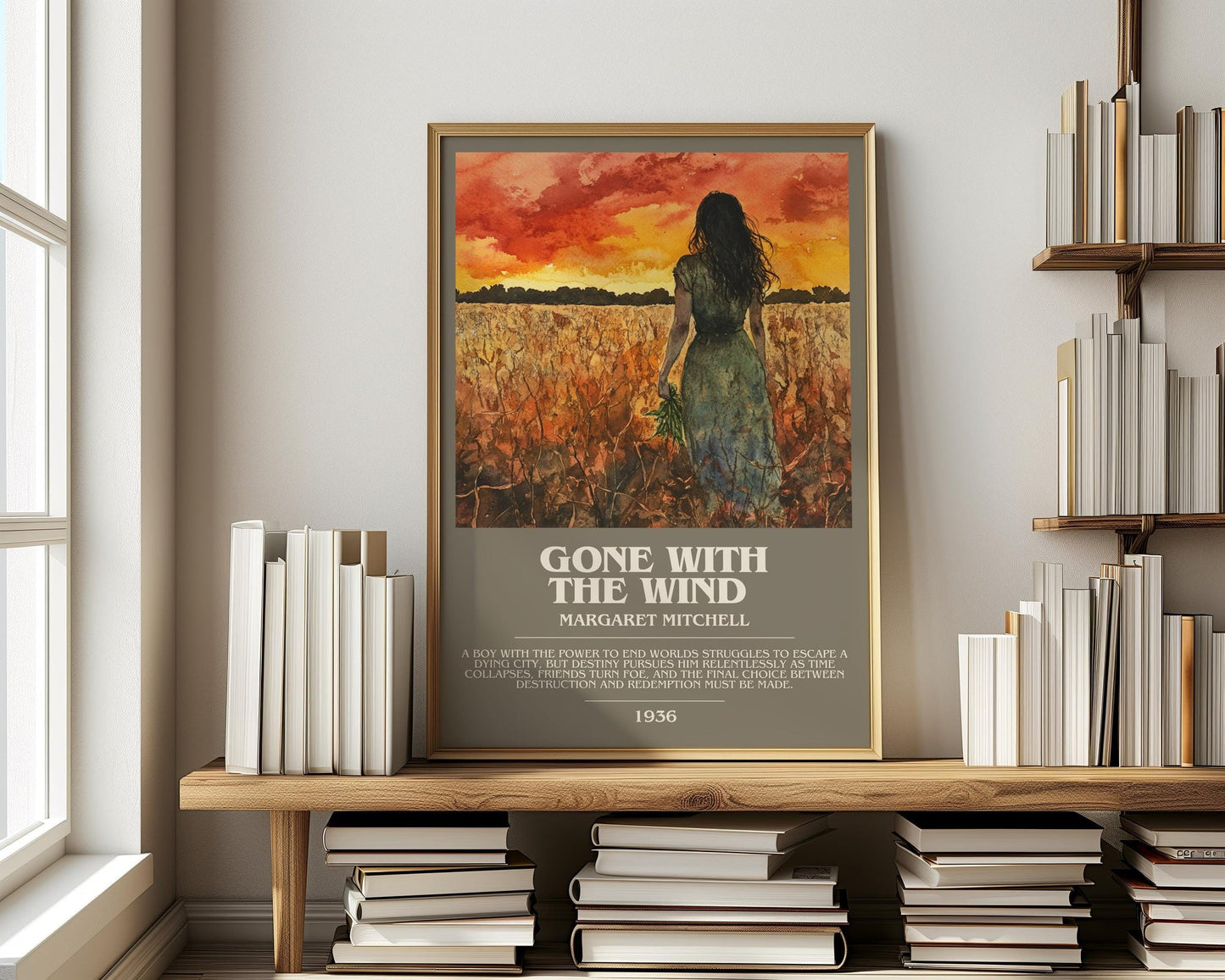 Gone with the Wind bookish print on bookshelf – Margaret Mitchell fan gift