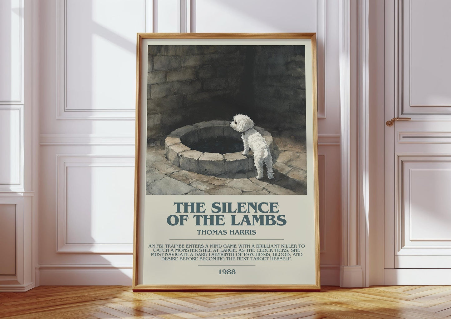 The Silence of the Lambs bookish print in frame leaning in hallway – thriller wall art