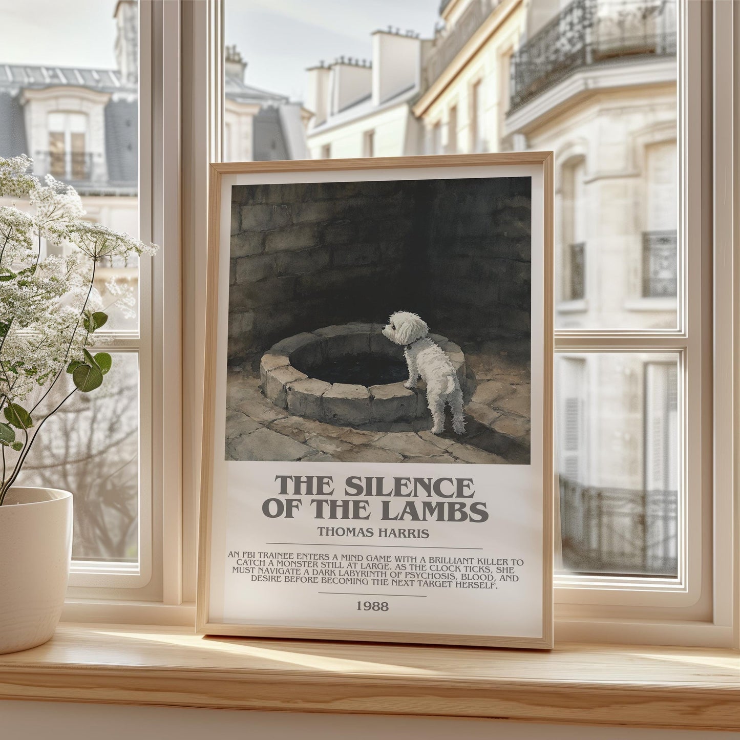 The Silence of the Lambs bookish print framed by window – literary home decor