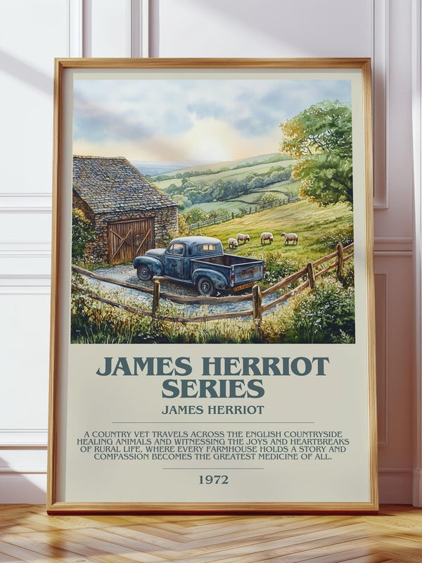 James Herriot Series bookish print in frame leaning in hallway – memoir wall art