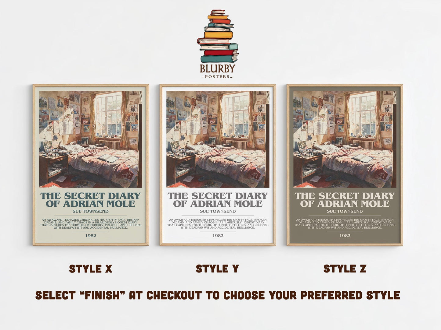 The Secret Diary Of Adrian Mole bookish poster colour and style options – Sue Townsend book art
