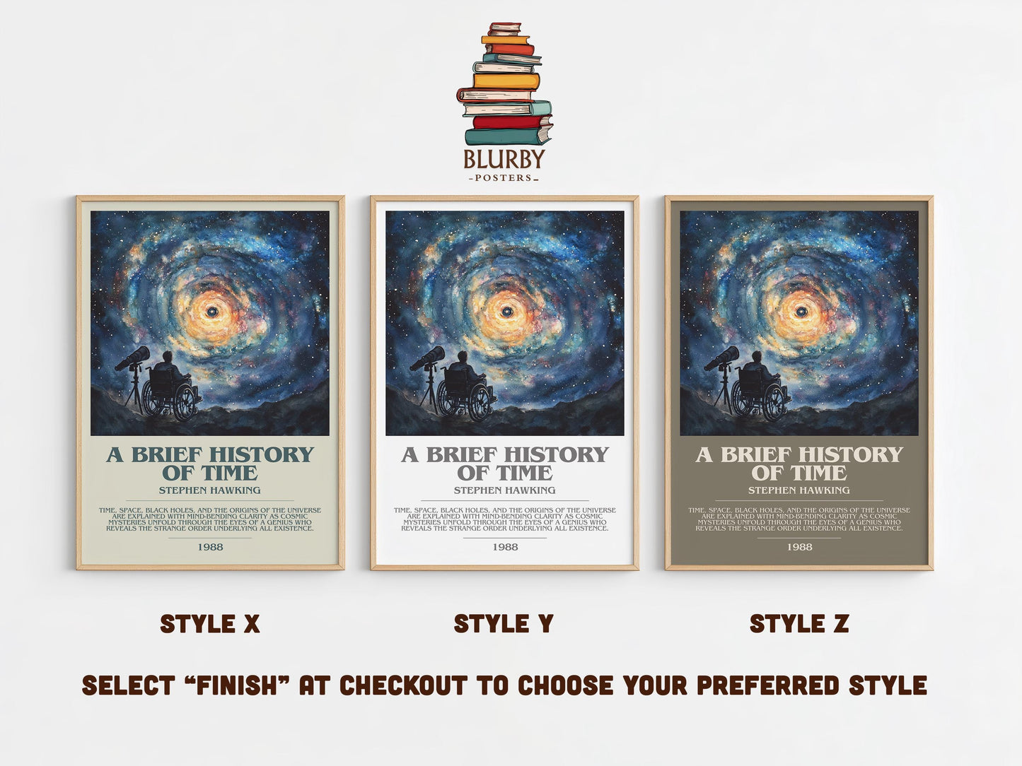 A Brief History of Time bookish poster colour and style options – Stephen Hawking book art