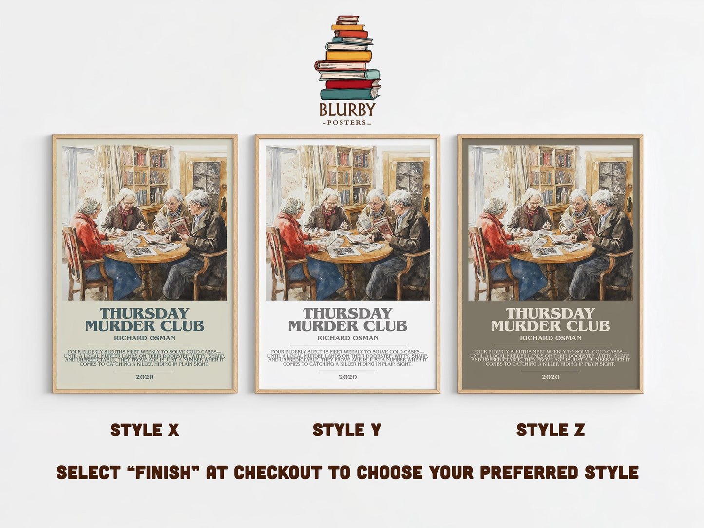 Thursday Murder Club bookish poster colour and style options – Richard Osman book art
