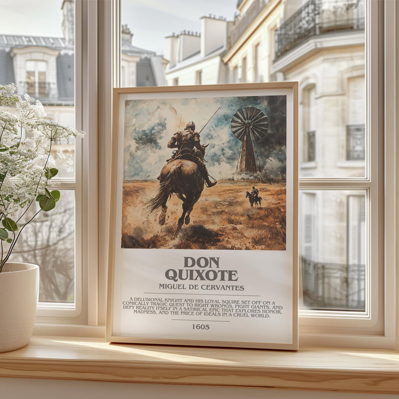 Don Quixote bookish print framed by window – literary home decor