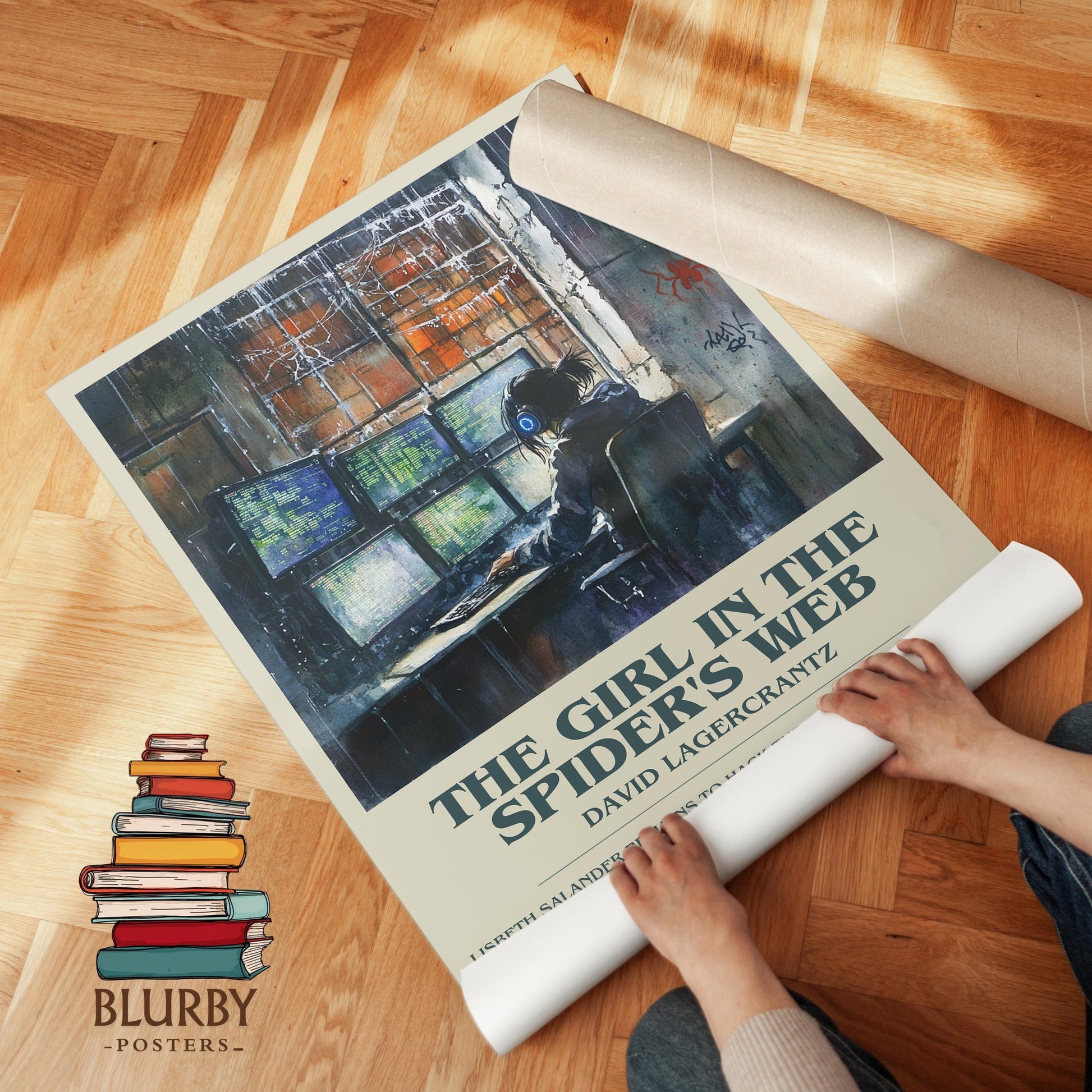 The Girl In The Spider's Web book poster packaging – museum-quality print rolled in protective tube