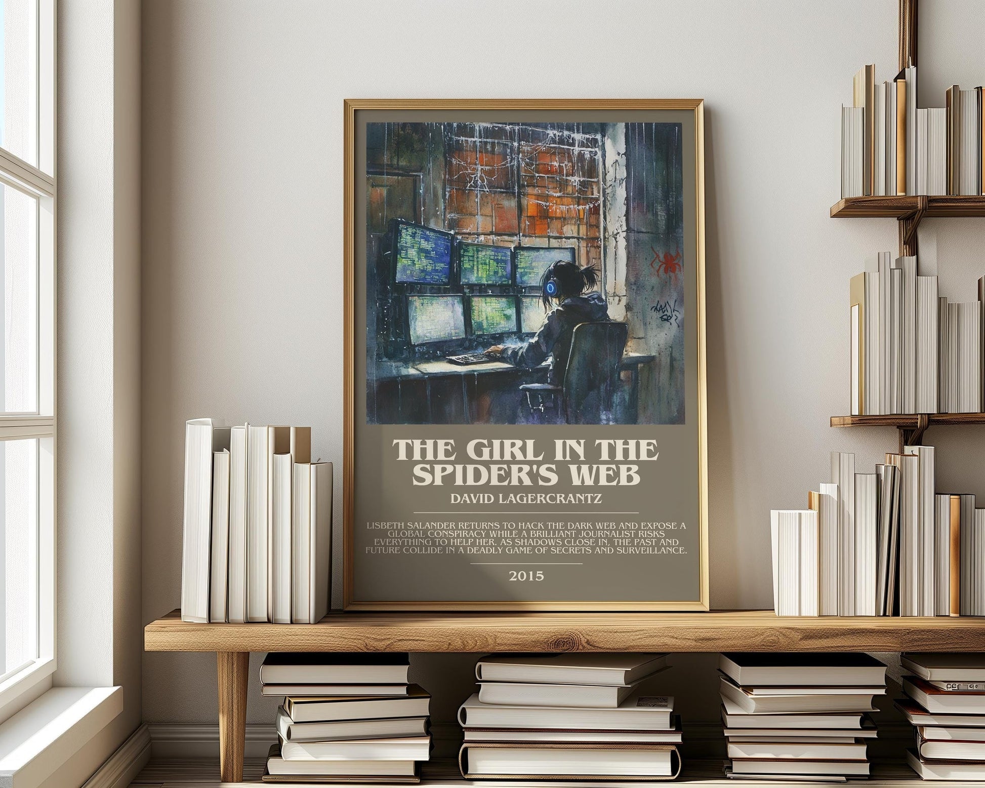 The Girl In The Spider's Web bookish print on bookshelf – David Lagercrantz fan gift
