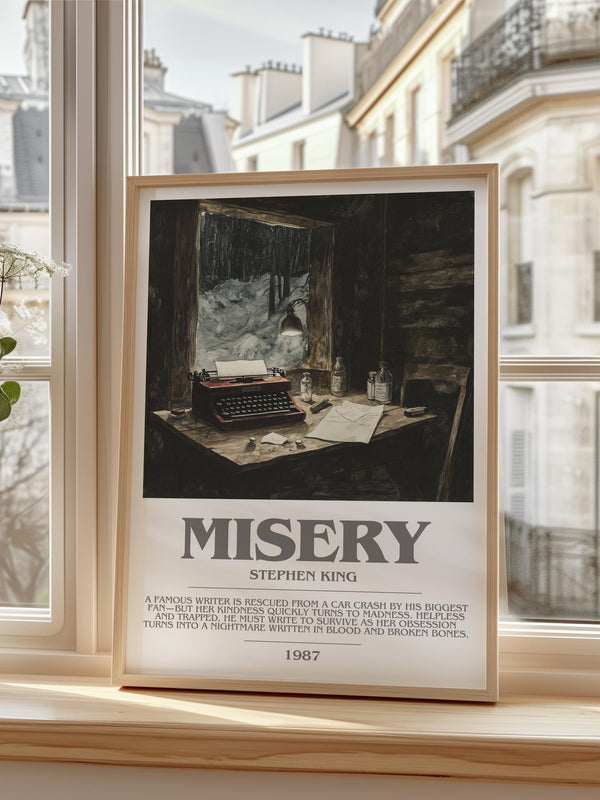 Misery bookish print framed by window – literary home decor
