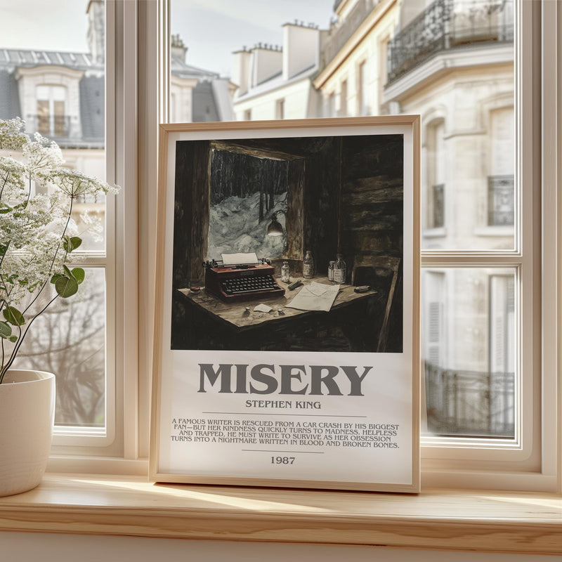 Misery bookish print framed by window – literary home decor