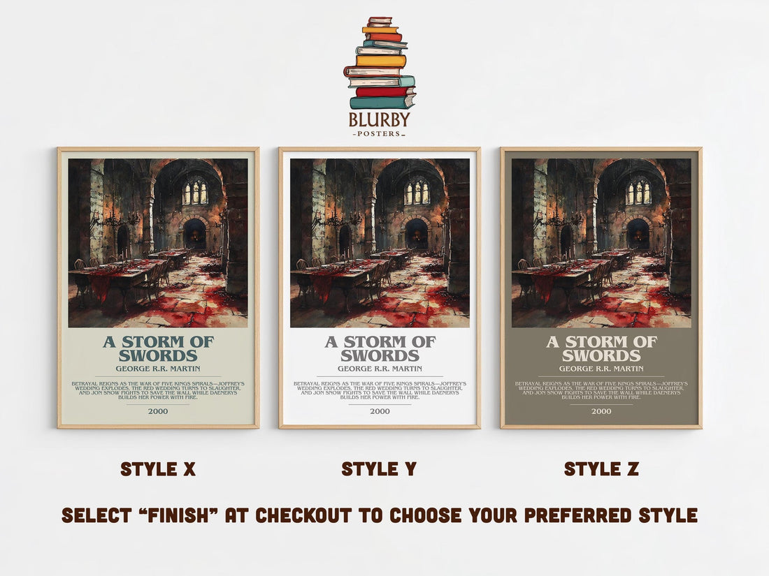 A Storm of Swords bookish poster colour and style options – George R. R. Martin book art (mockup)