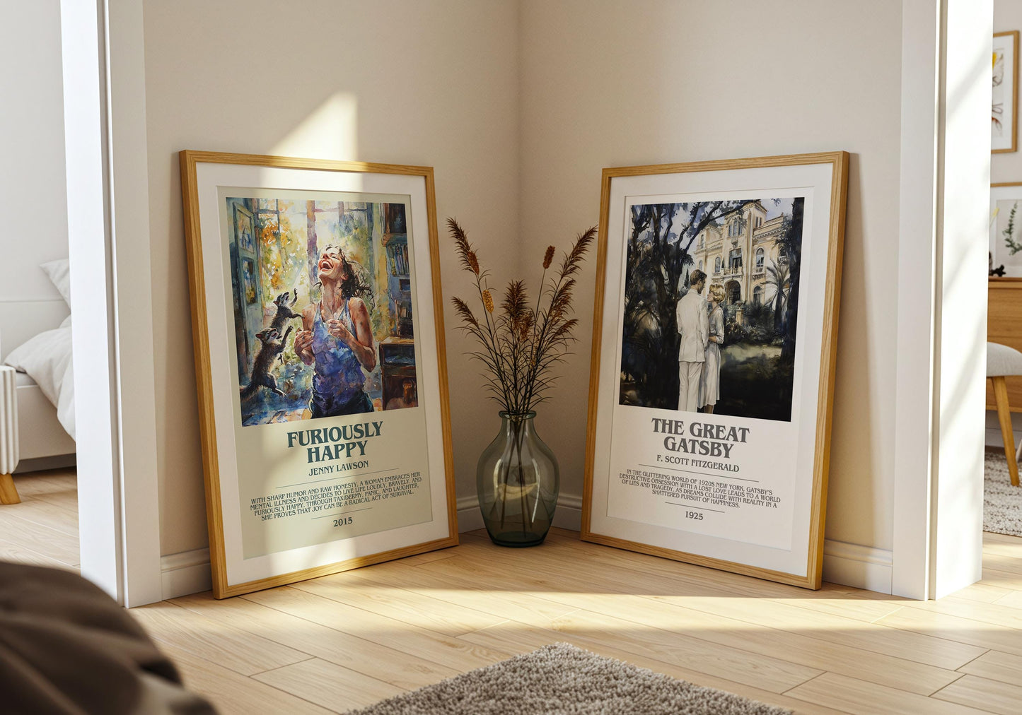 Furiously Happy bookish poster paired in gallery wall – literary art prints