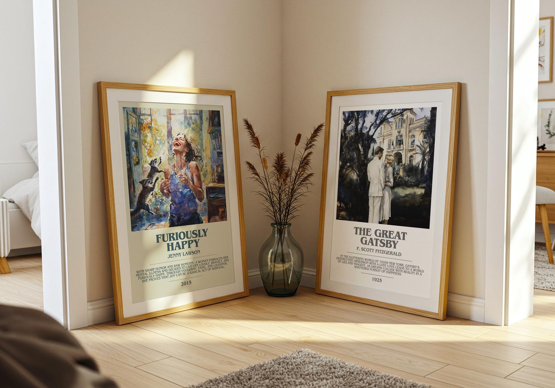 Furiously Happy bookish poster paired in gallery wall – literary art prints