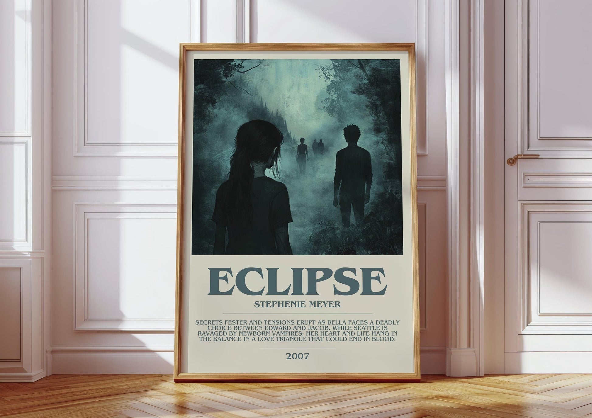 Eclipse bookish print in frame leaning in hallway – young adult wall art