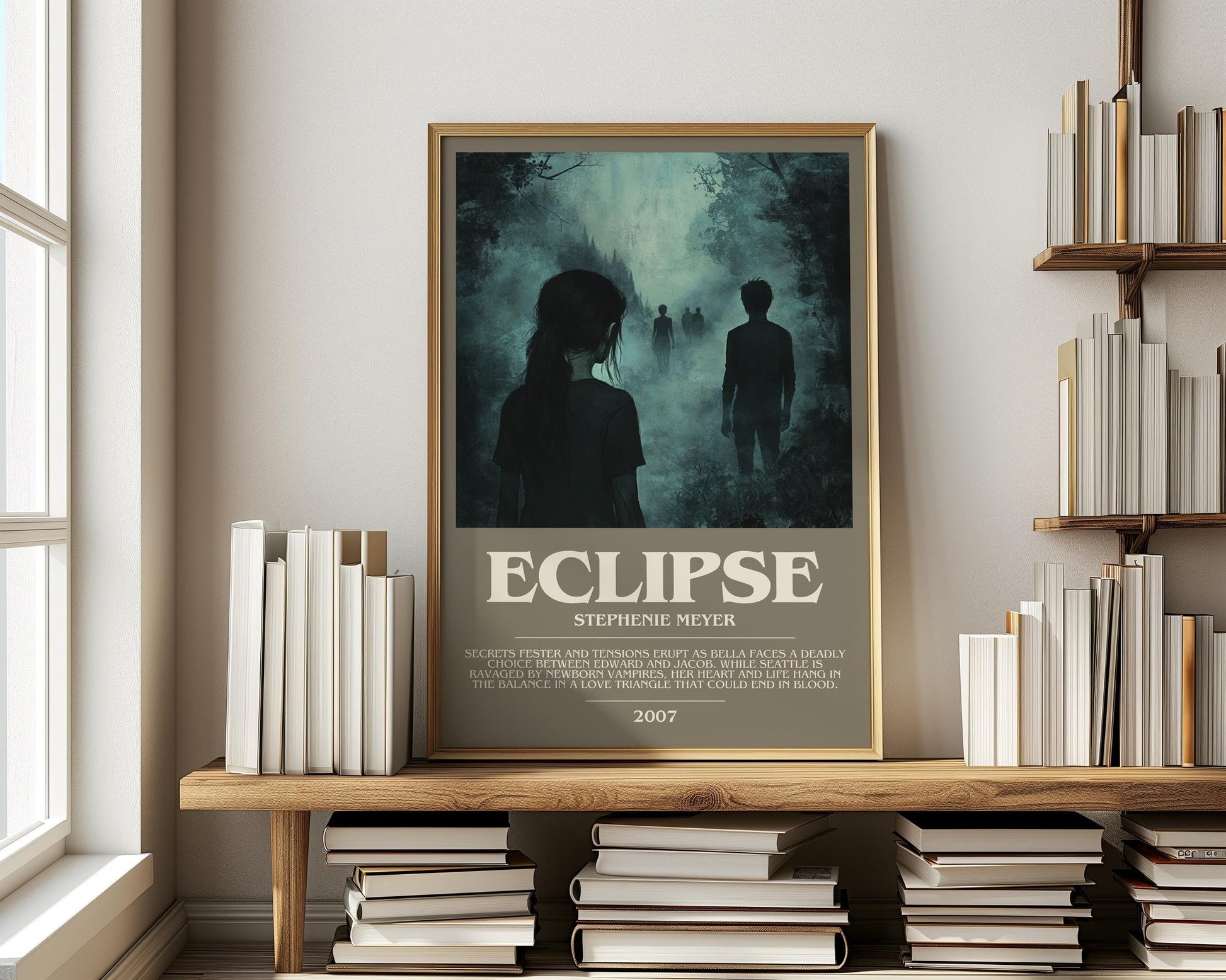Eclipse bookish print on bookshelf – Stephenie Meyer fan gift