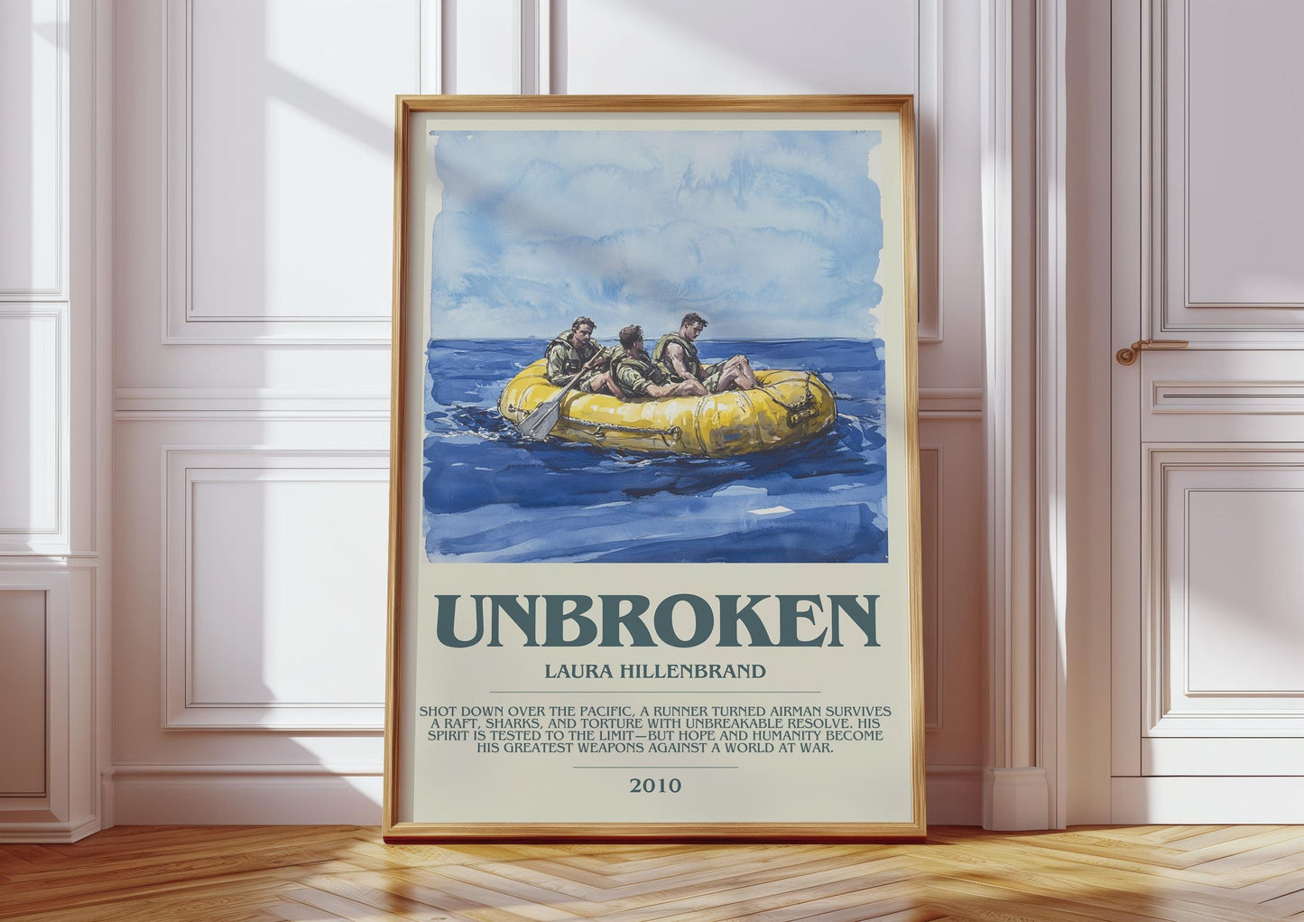 Unbroken bookish print in frame leaning in hallway – non fiction wall art