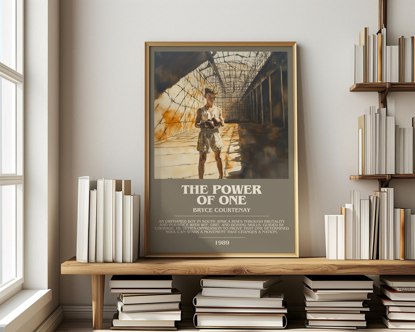 The Power of One bookish print on bookshelf – Bryce Courtenay fan gift