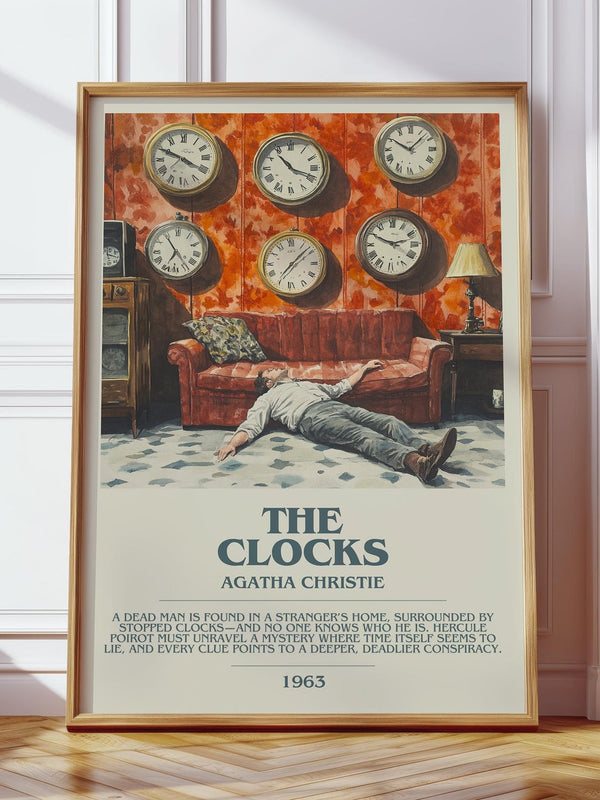 The Clocks bookish print in frame leaning in hallway – mystery wall art