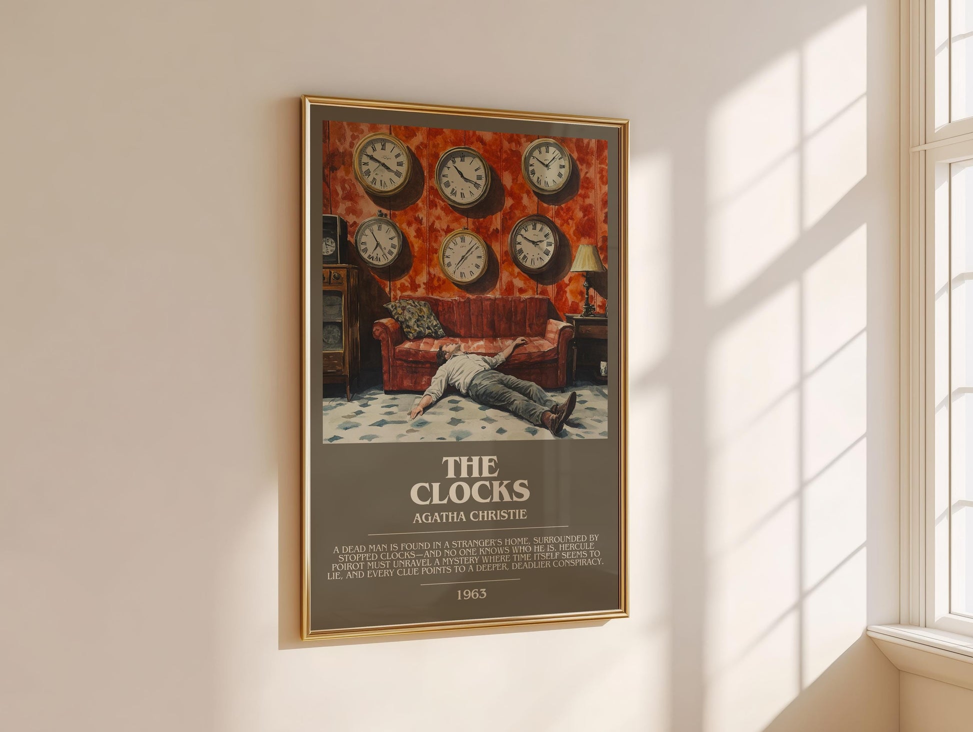 The Clocks bookish book poster framed on wall – mystery wall art