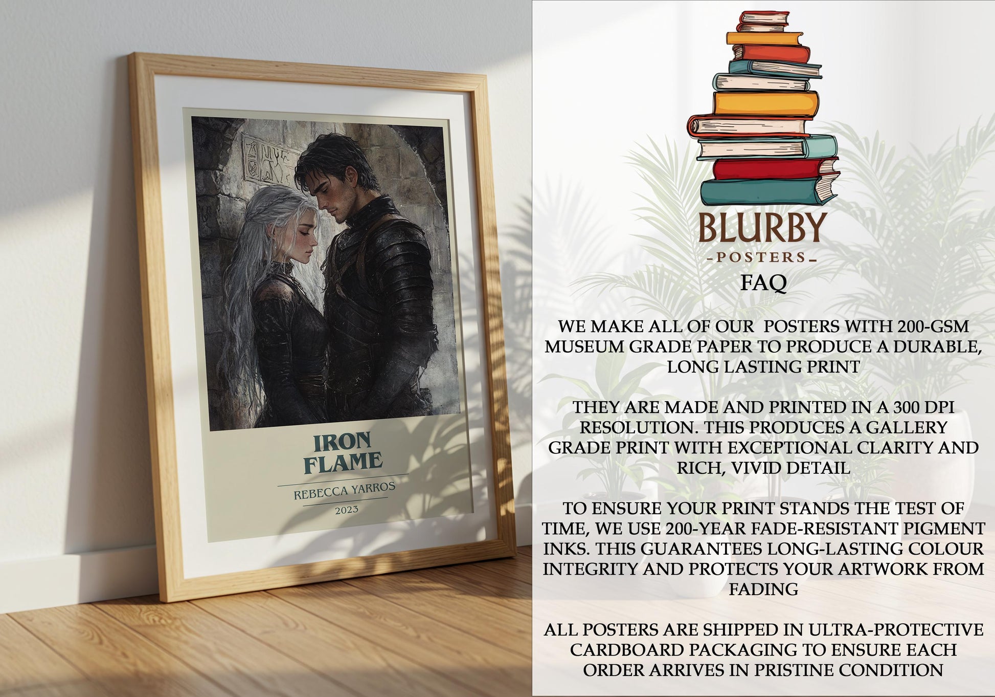 Iron Flame by Rebecca Yarros Descriptive Poster Print. Free Delivery Wall Art Author & Blurb Book Artwork Novel