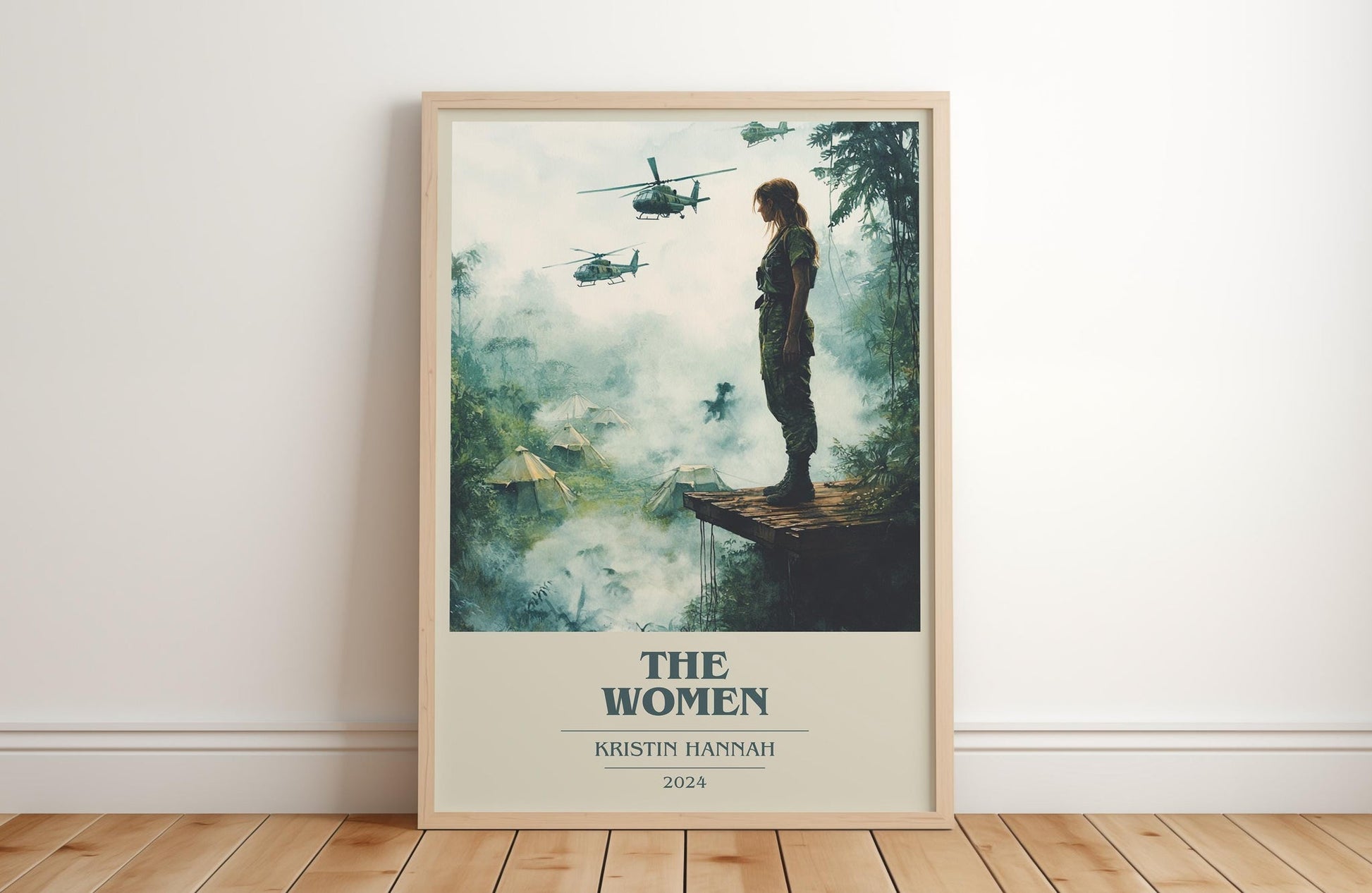 The Women book cover print in frame leaning in hallway – historical fiction wall art