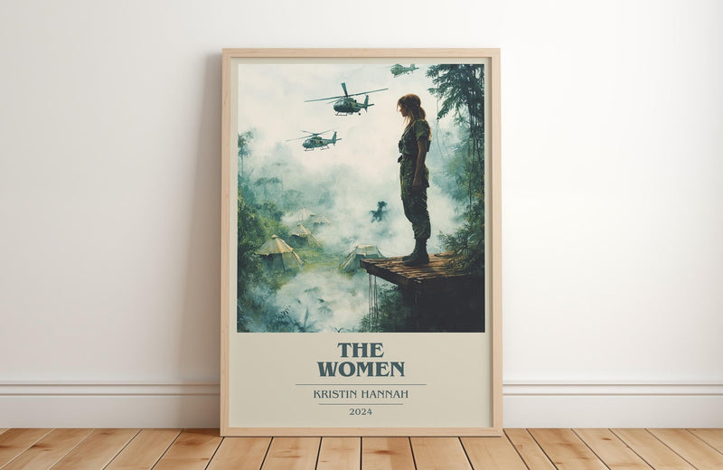 The Women book cover print in frame leaning in hallway – historical fiction wall art