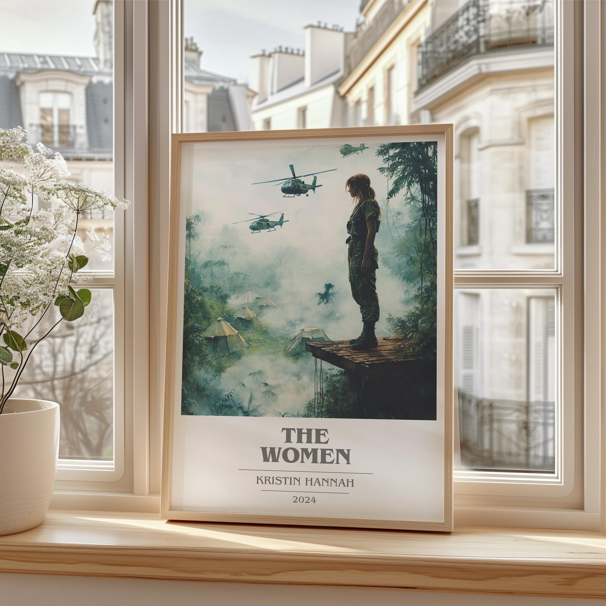 The Women book cover print framed by window – literary home decor