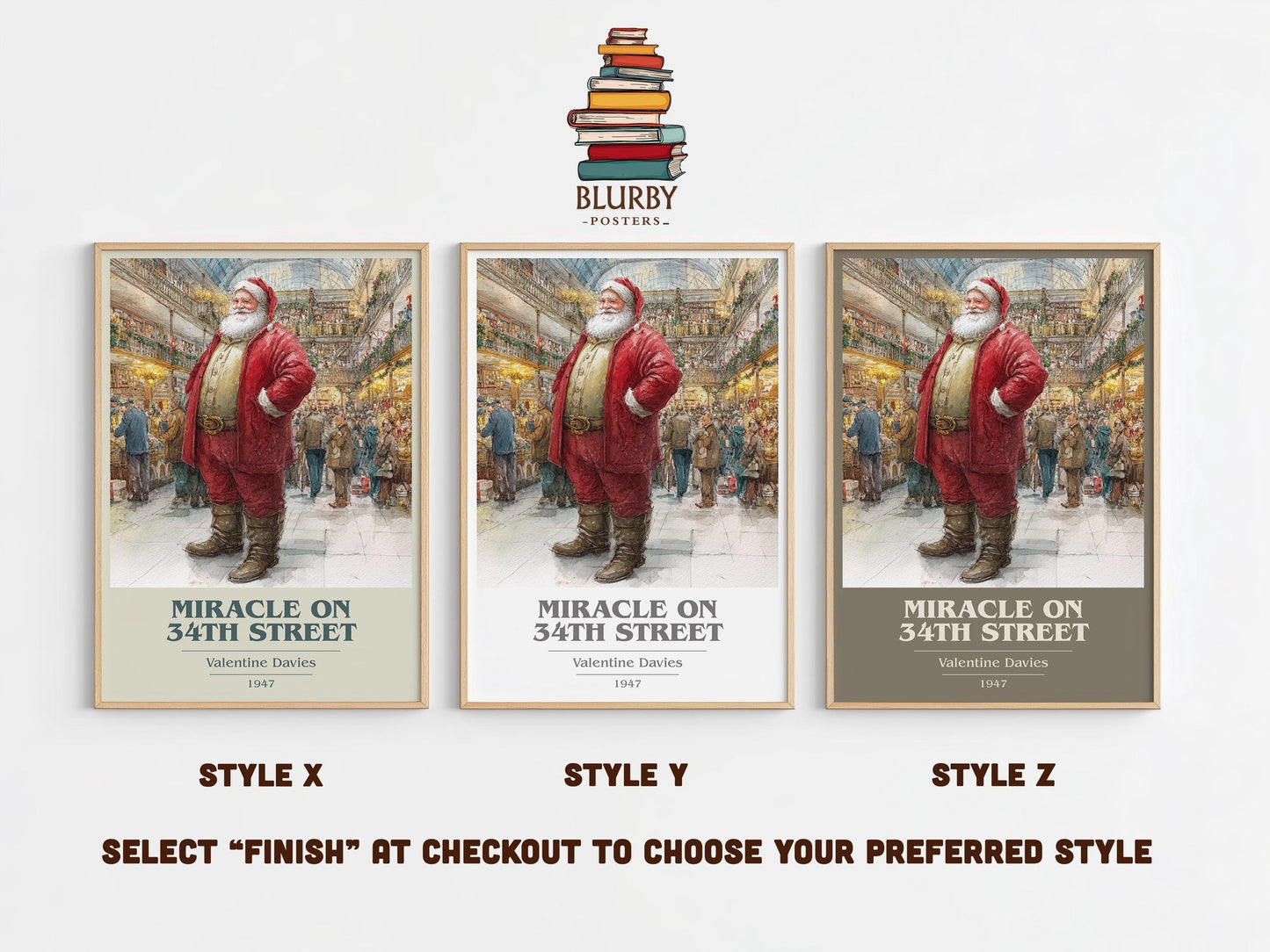 Miracle On 34th Street book cover print in frame leaning in hallway – classic literature wall art
