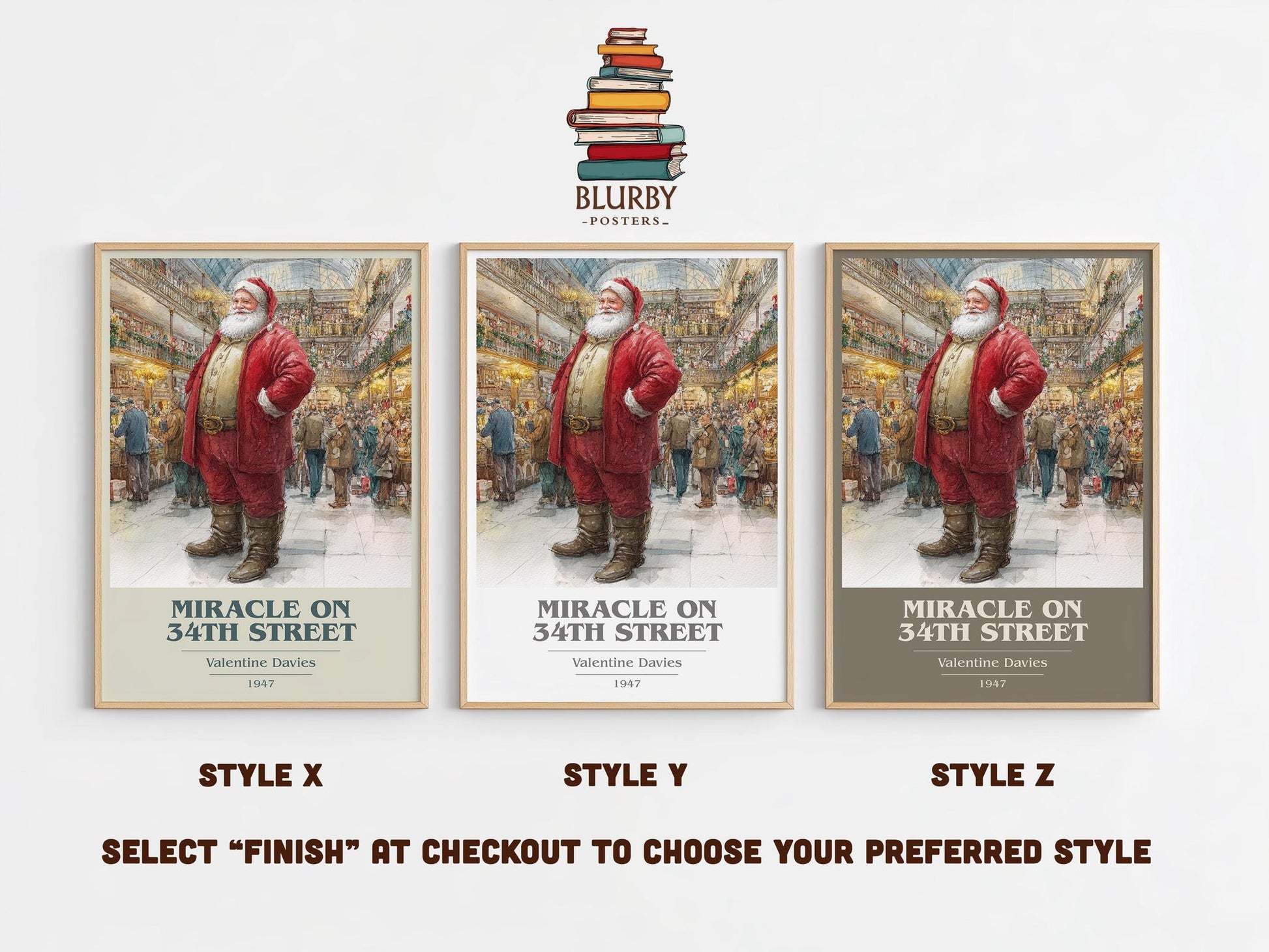 Miracle On 34th Street book cover print in frame leaning in hallway – classic literature wall art