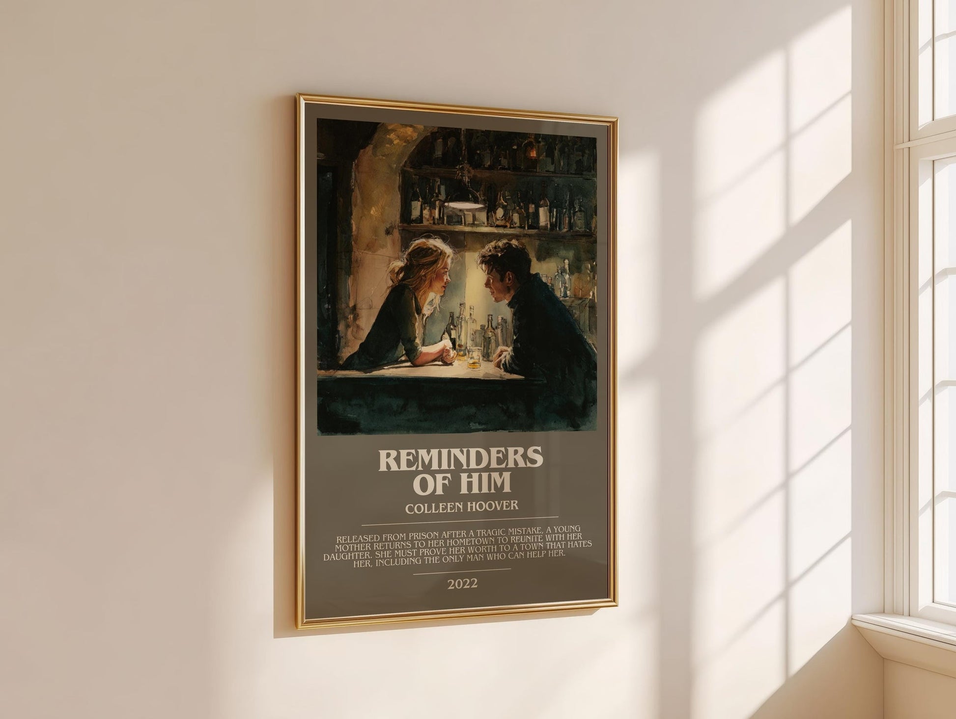 Reminders of Him bookish book poster framed on wall – romance wall art