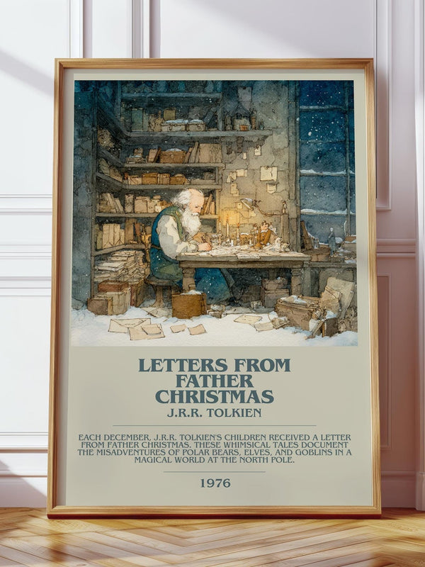 Letters from Father Christmas bookish print in frame leaning in hallway – childrens wall art