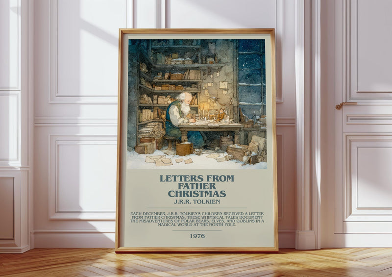 Letters from Father Christmas bookish print in frame leaning in hallway – childrens wall art