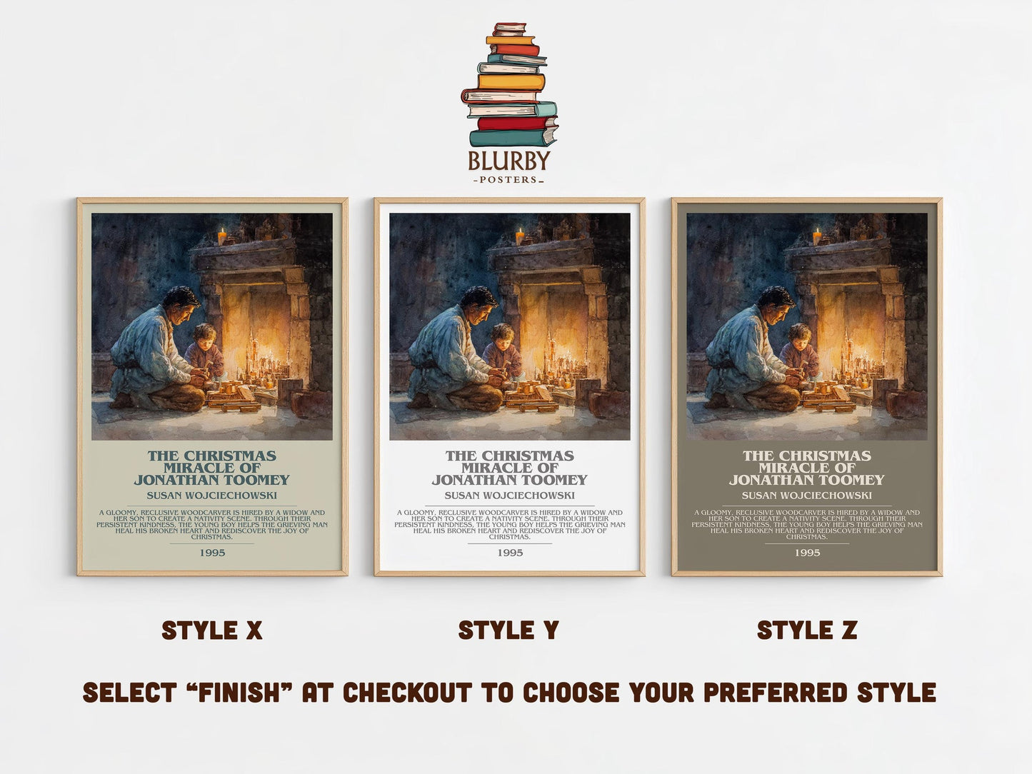 The Christmas Miracle of Jonathan Toomey bookish poster colour and style options – Susan Wojciechowski book art