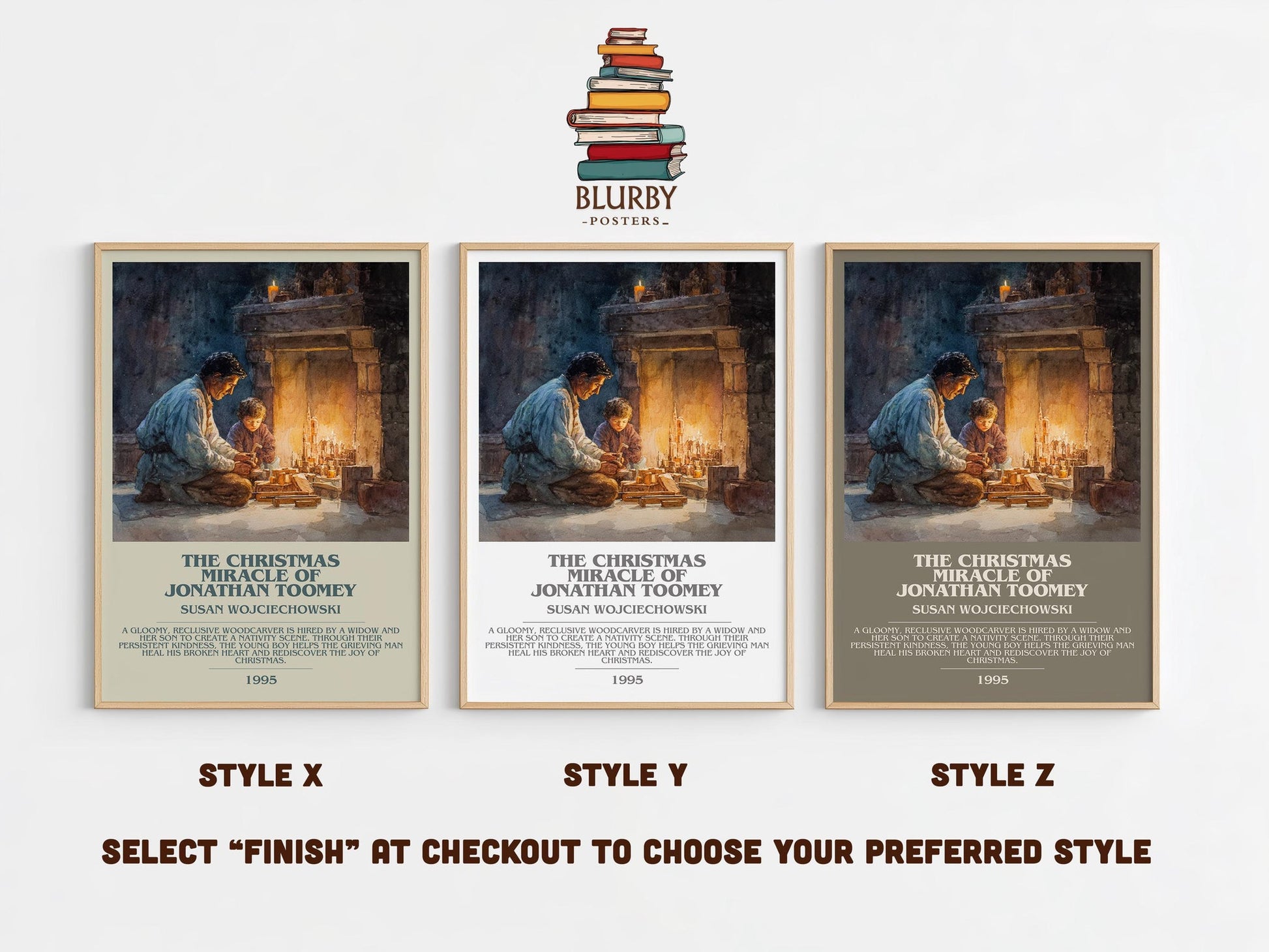 The Christmas Miracle of Jonathan Toomey bookish poster colour and style options – Susan Wojciechowski book art