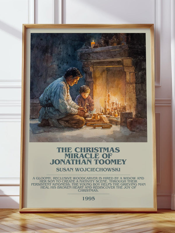 The Christmas Miracle of Jonathan Toomey bookish print in frame leaning in hallway – classic literature wall art