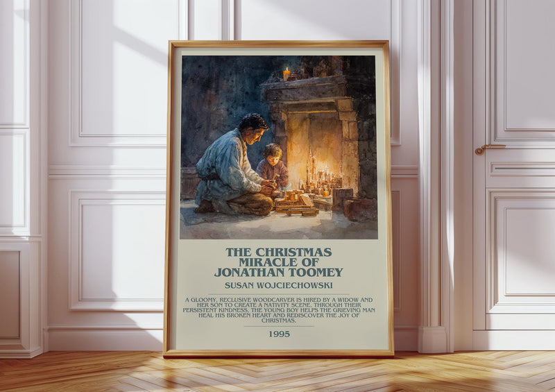 The Christmas Miracle of Jonathan Toomey bookish print in frame leaning in hallway – classic literature wall art