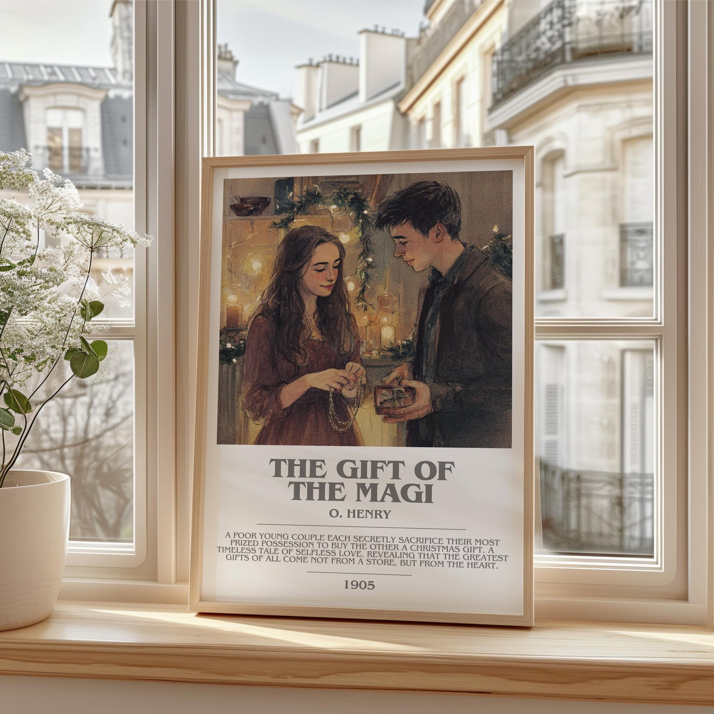 The Gift Of The Magi bookish print framed by window – literary home decor