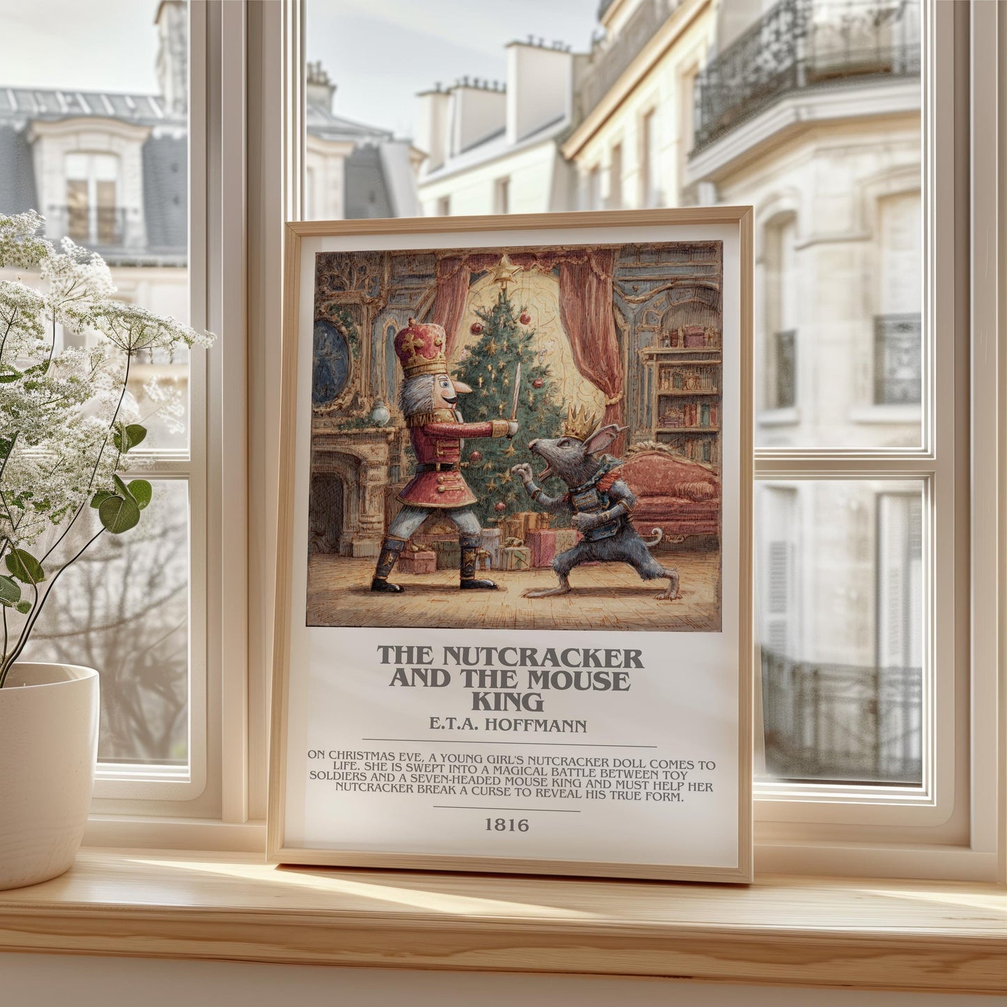 Nutcracker and the Mouse King bookish print framed by window – literary home decor