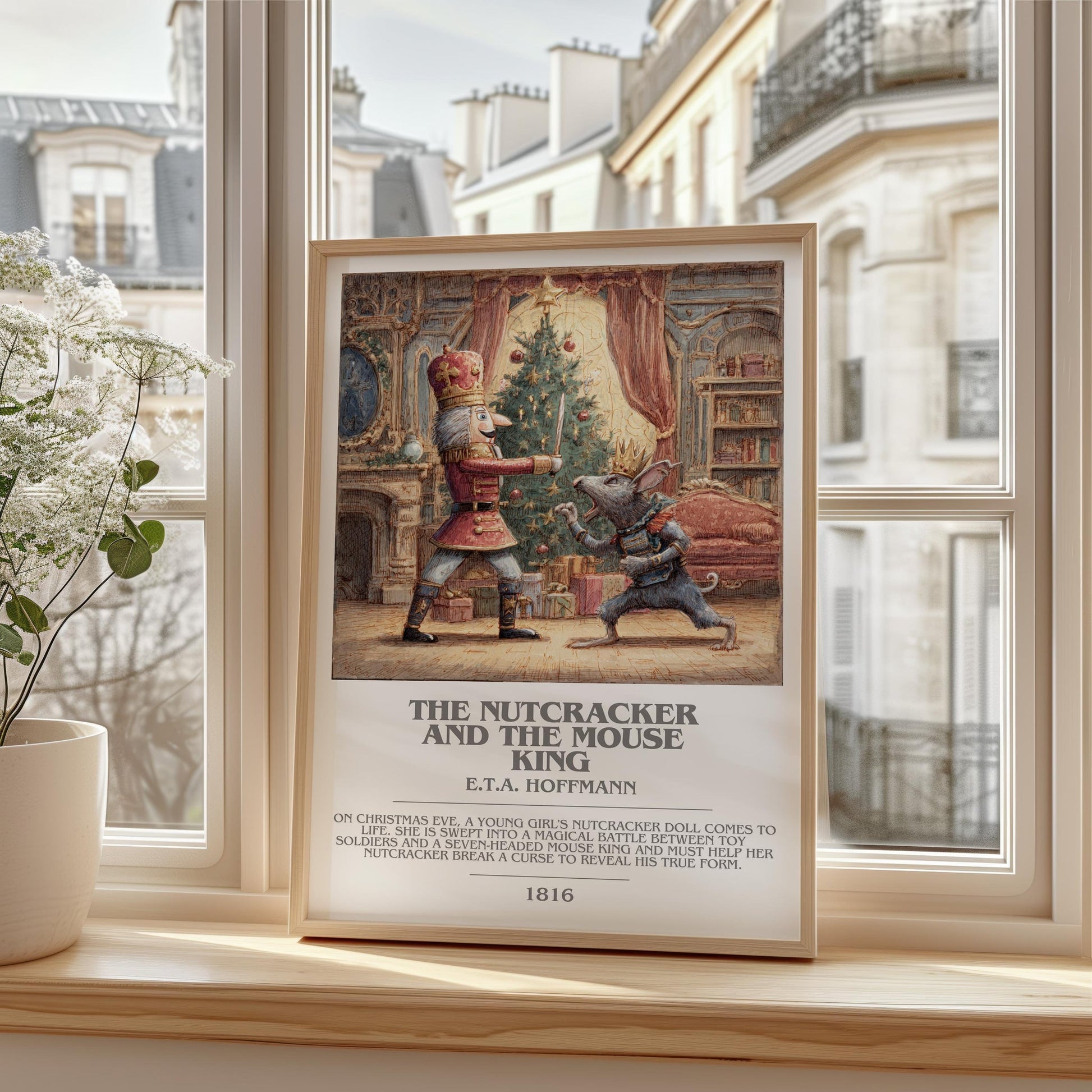 Nutcracker and the Mouse King bookish print framed by window – literary home decor