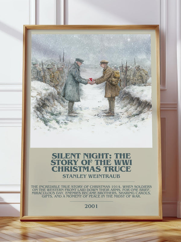Silent Night: The Story of the World War I Christmas Truce bookish print in frame leaning in hallway – non fiction wall art