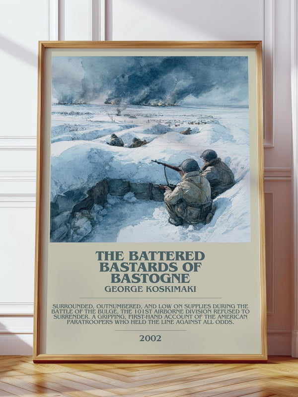 The Battered Bastards Of Bastogne bookish print in frame leaning in hallway – non fiction wall art