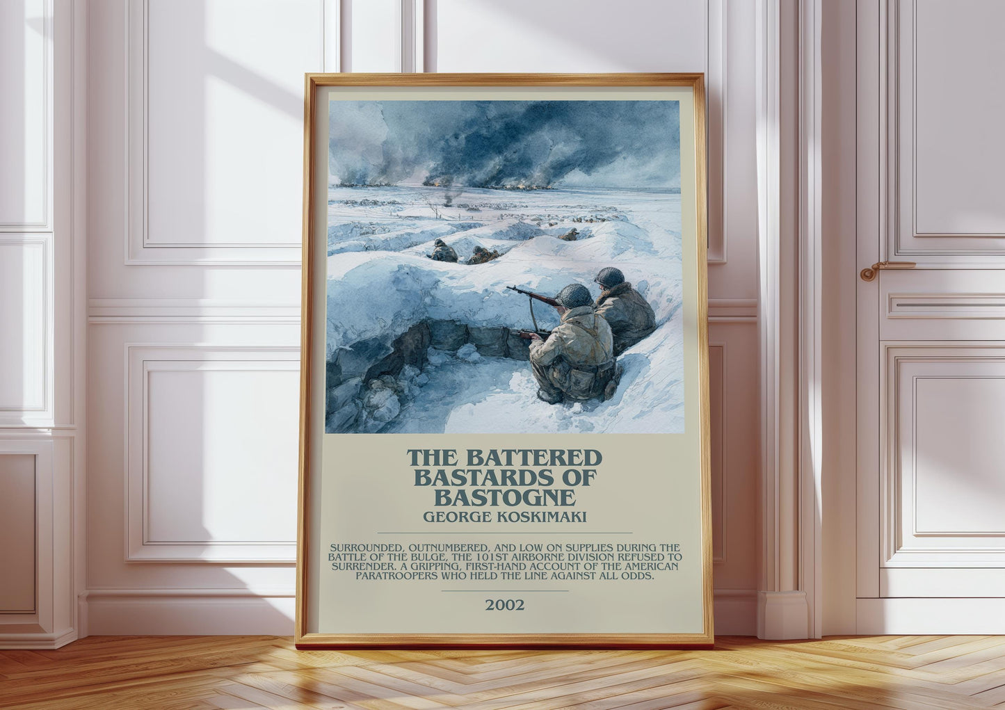 The Battered Bastards Of Bastogne bookish print in frame leaning in hallway – non fiction wall art