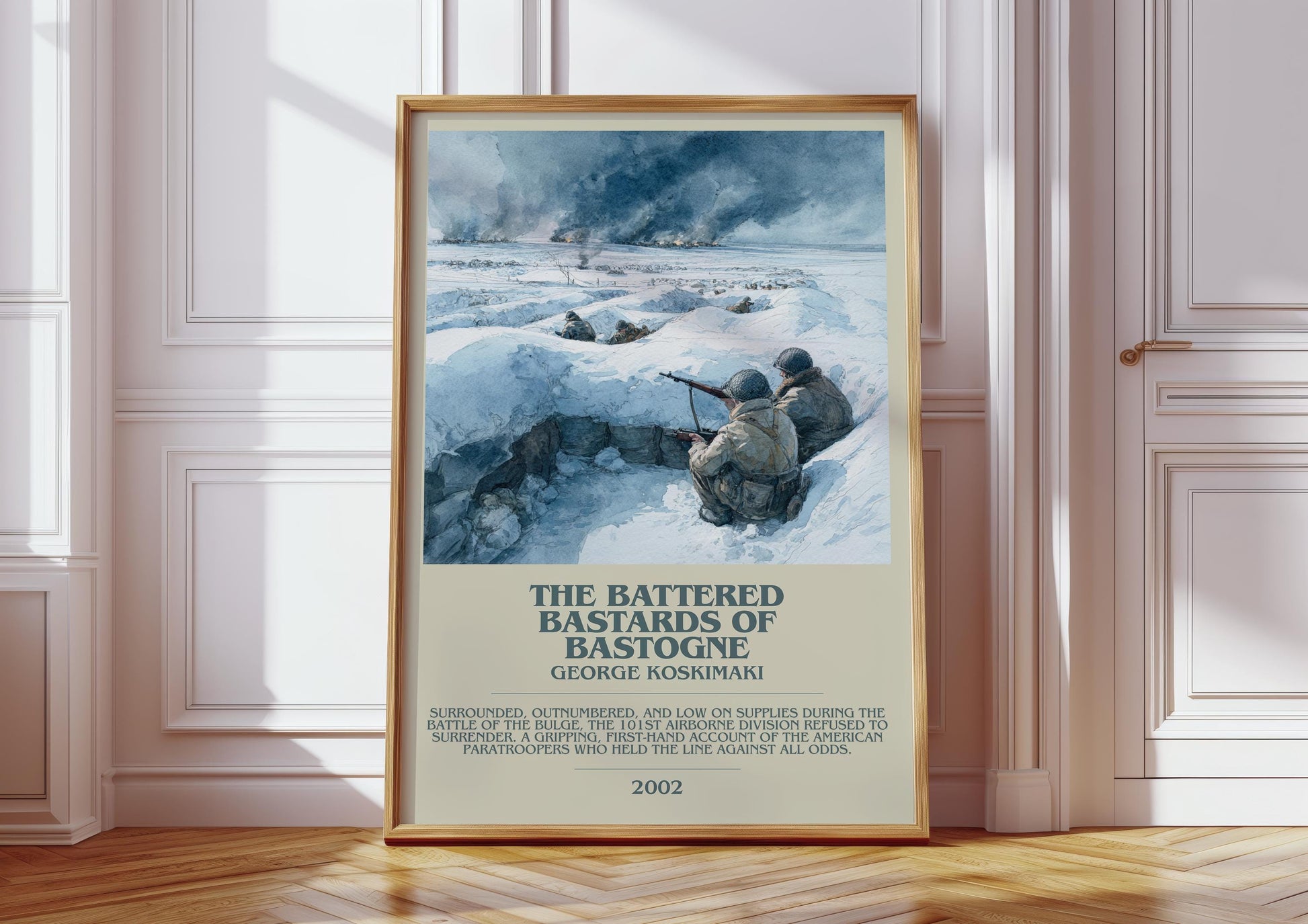 The Battered Bastards Of Bastogne bookish print in frame leaning in hallway – non fiction wall art