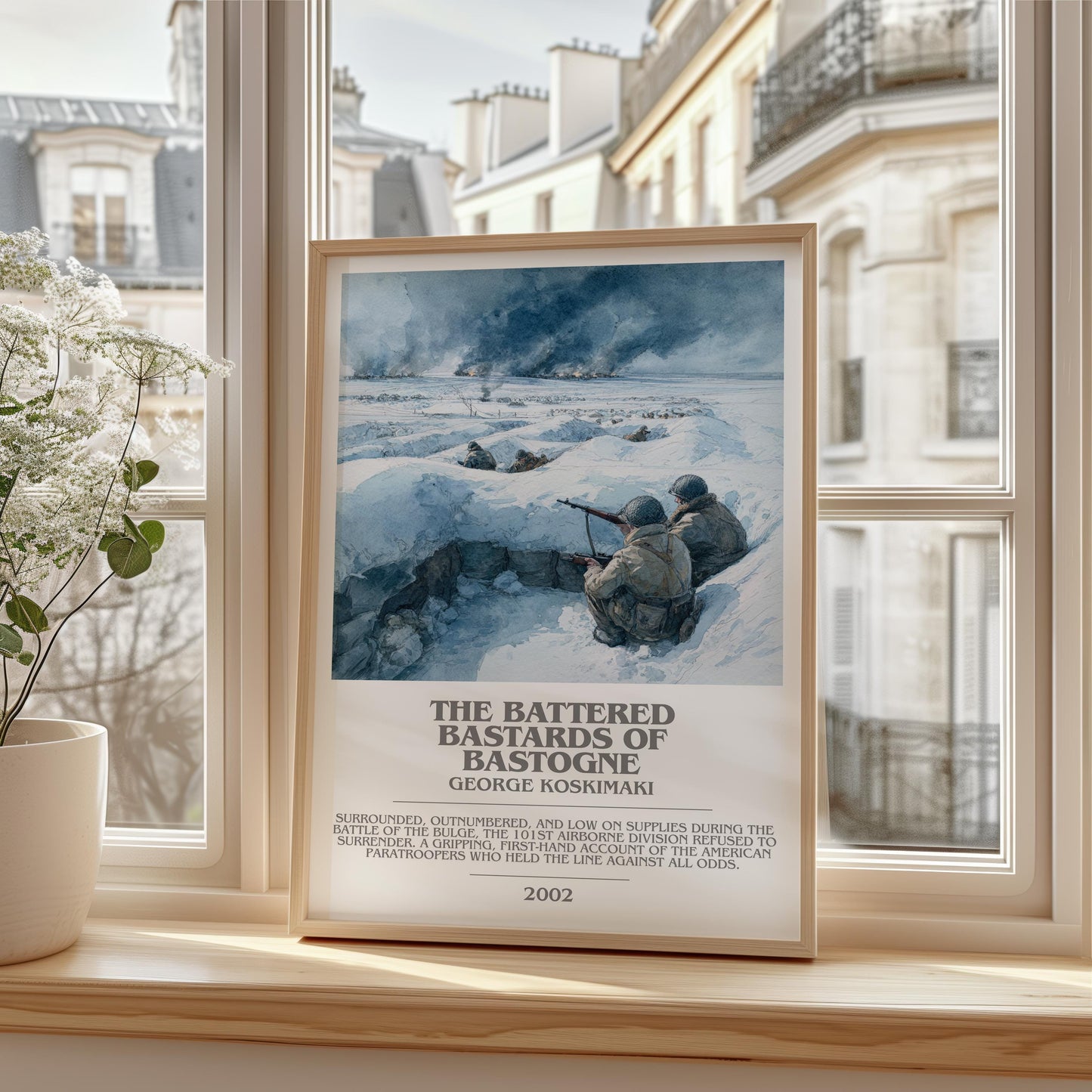 The Battered Bastards Of Bastogne bookish print framed by window – literary home decor