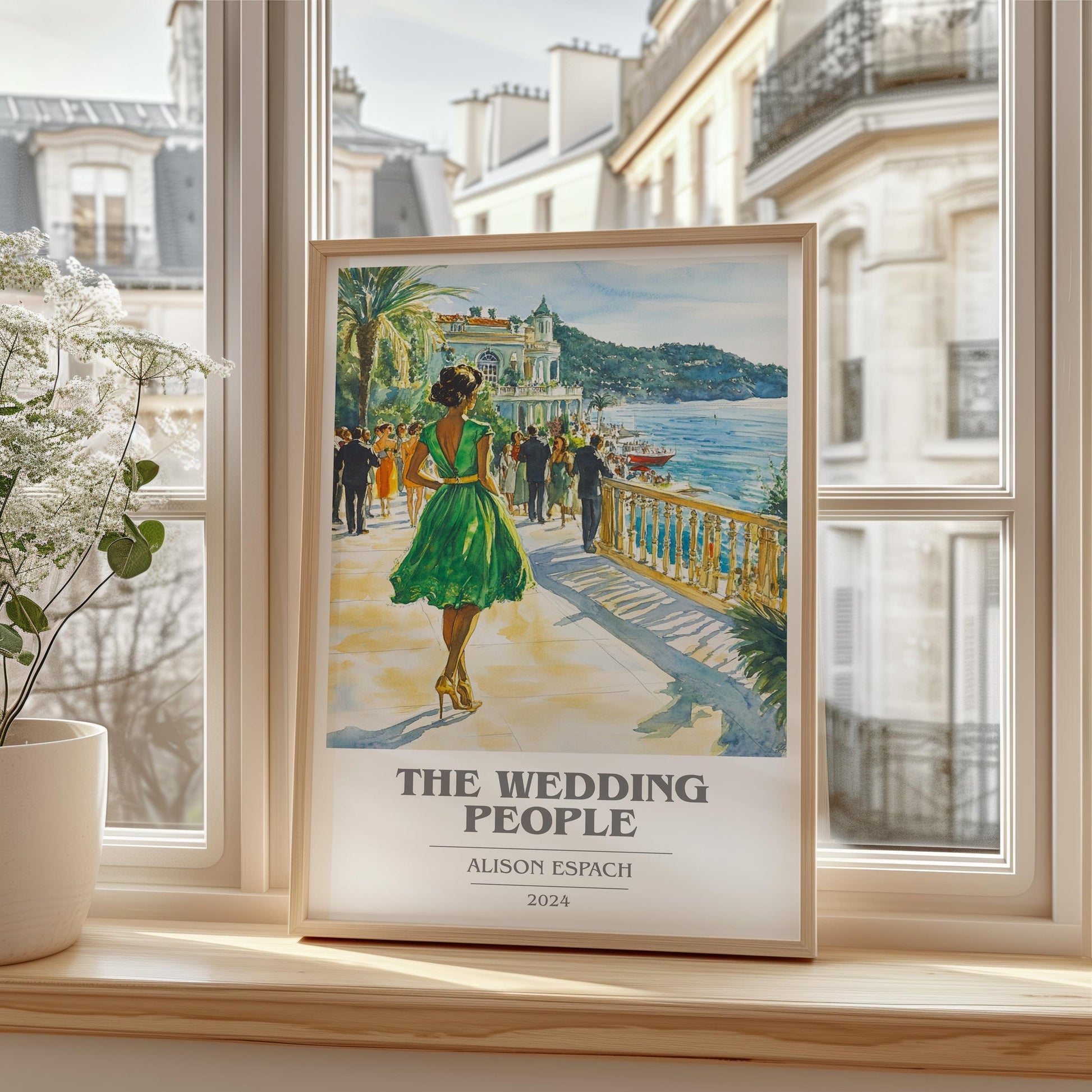 The Wedding People book cover print framed by window – literary home decor